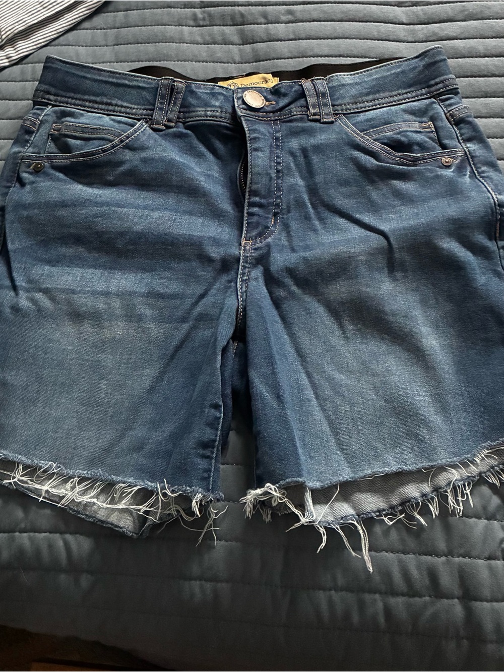 Democracy Dark Blue Frayed Hem Denim Shorts